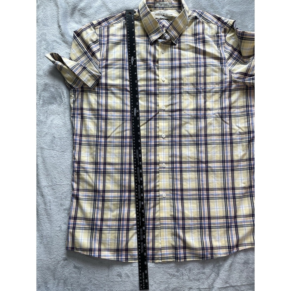 Nordstrom Yellow Plaid Shirt Mens XL Short Sleeve Wrinkle Free Cotton Button Up - Picture 5 of 8